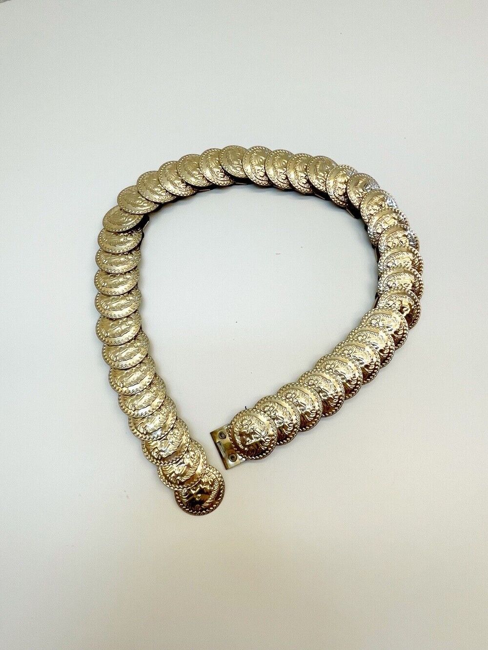 Vintage Gold Metallic Coin Lion Head Elastic Stretch Belt
